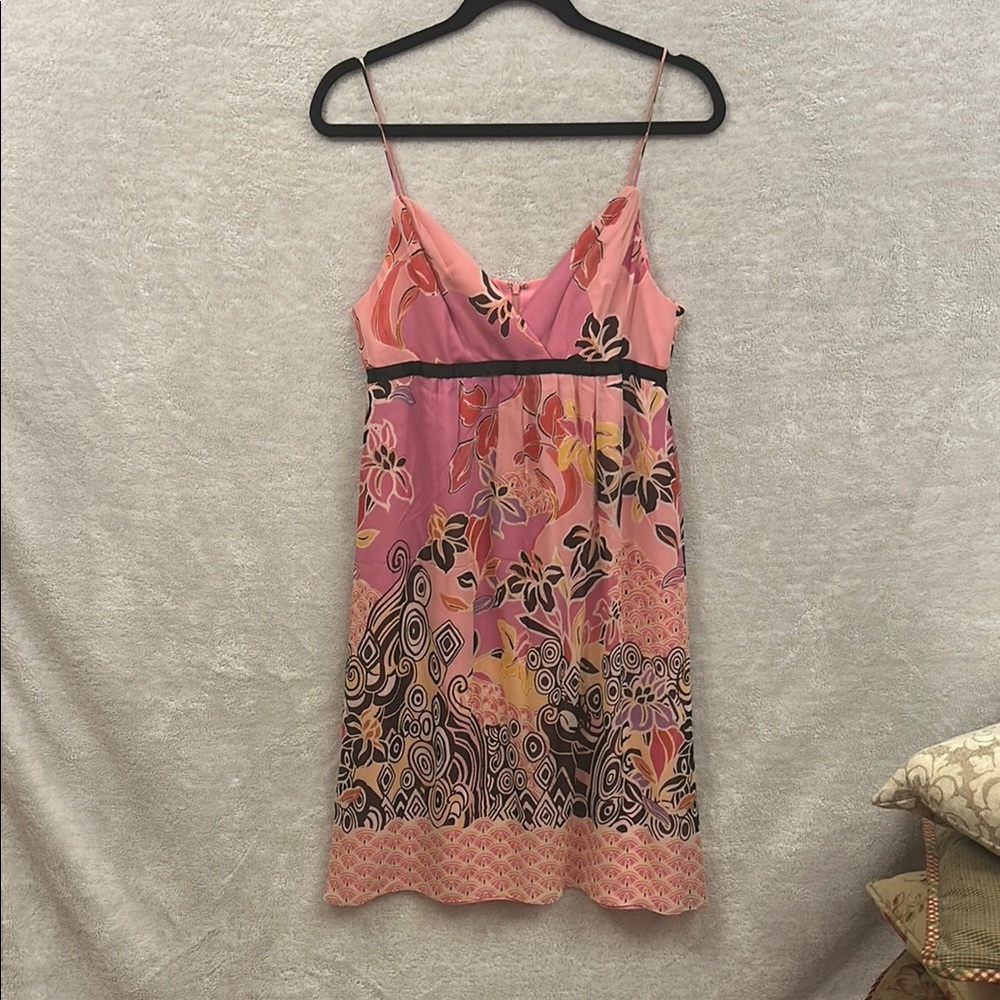 Kay Unger Pink and Black Spaghetti Strap Sundress